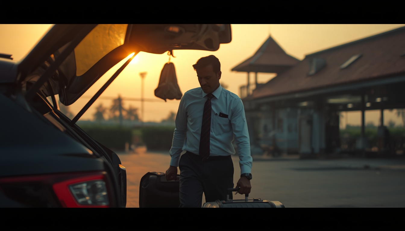 Verified airport transfer driver handling luggage for a passenger at Cochin International Airport in Aluva.