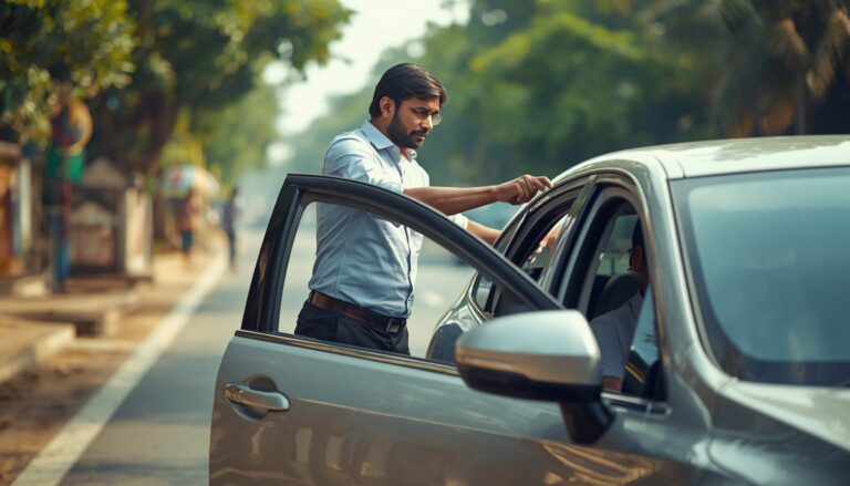 Professional hourly call driver standing next to a car near Vytila Junction in Kochi Ernakulam.