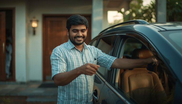 Affordable and verified call driver handing over car keys to a customer in Kochi Ernakulam.